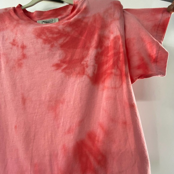 ALLSAINTS Spitalfields Coni Tie Dye T-shirt Red Shoulder Pad Tie Front NWT Small - Picture 10 of 15